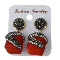 Rhinestone Clay Pave Drop Earring, with Coral & rubber earnut, for woman, black 38mm 