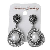 Rhinestone Clay Pave Drop Earring, with rubber earnut & Freshwater Pearl, for woman 40.5mm 
