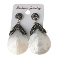 Rhinestone Clay Pave Drop Earring, with rubber earnut & White Shell, for woman 50mm 
