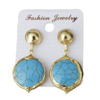 Turquoise Zinc Alloy Earring, with rubber earnut & turquoise, gold color plated, for woman 38.5mm 