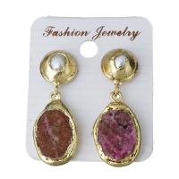 Zinc Alloy Drop Earring, with rubber earnut & Ice Quartz Agate, gold color plated, for woman 38mm 