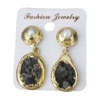 Zinc Alloy Drop Earring, with rubber earnut & Ice Quartz Agate, gold color plated, for woman 37mm 