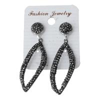 Rhinestone Clay Pave Drop Earring, with rubber earnut, for woman, black 52.5mm 