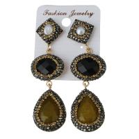 Rhinestone Clay Pave Drop Earring, with rubber earnut & Cats Eye, for woman  72mm 