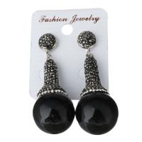 Rhinestone Clay Pave Drop Earring, with rubber earnut & Acrylic, for woman, black 55mm 