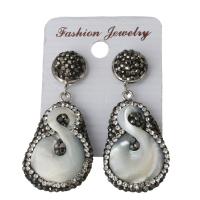 Rhinestone Clay Pave Drop Earring, with rubber earnut & Freshwater Pearl, for woman, black 48mm 