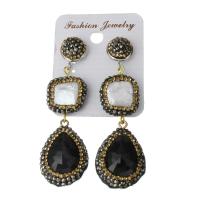 Rhinestone Clay Pave Drop Earring, with rubber earnut & Gemstone, for woman  67mm 