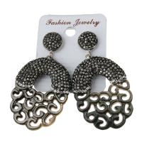 Rhinestone Clay Pave Drop Earring, with rubber earnut & Shell, for woman, black 59mm 