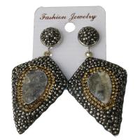 Rhinestone Clay Pave Drop Earring, with rubber earnut & Gemstone, for woman, black 61mm 