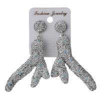 Rhinestone Clay Pave Drop Earring, with rubber earnut, for woman, silver color 72mm 