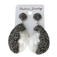 Rhinestone Clay Pave Drop Earring, with rubber earnut & White Shell, Teardrop, for woman 56mm 