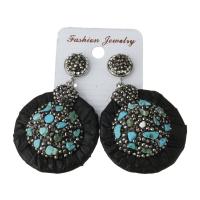 Rhinestone Clay Pave Drop Earring, with rubber earnut & Gemstone, for woman, black 56mm 
