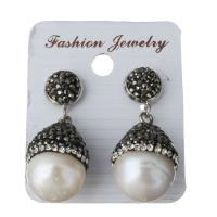 Rhinestone Clay Pave Drop Earring, with rubber earnut & Freshwater Pearl, for woman 35mm 