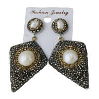 Rhinestone Clay Pave Drop Earring, with rubber earnut & Freshwater Pearl, for woman 62mm 