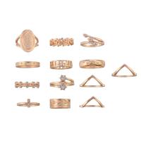 En alliage de zinc Bague, bague, anneau, avec strass, Placage de couleur d'or, 13 pièces & pavé de micro strass & pour femme, couleur métallique plaquée Vendu par fixé