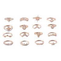 Zinc Alloy Ring Set, finger ring, with Rhinestone, gold color plated, 16 pieces & micro pave rhinestone & for woman, metallic color plated, US Ring 