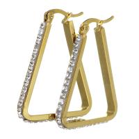 Stainless Steel Lever Back Earring, with Rhinestone Clay Pave, Triangle, for woman, gold 