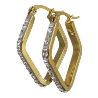 Stainless Steel Lever Back Earring, with Rhinestone Clay Pave, Rhombus, for woman, gold 