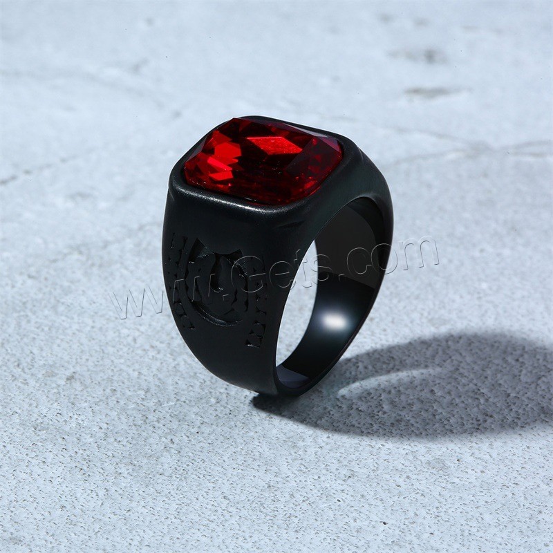 Men Stainless Steel Ring in Bulk, with Glass Gemstone, plated, fashion jewelry & different size for choice & for man, black, 17x14x2mm, Sold By PC