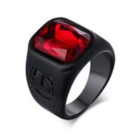 Men Stainless Steel Ring in Bulk, with Glass Gemstone, plated, fashion jewelry & for man, black 