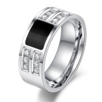 Men Stainless Steel Ring in Bulk, plated, fashion jewelry & micro pave 12 pcs cubic zirconia & for man, silver color, 8mm 