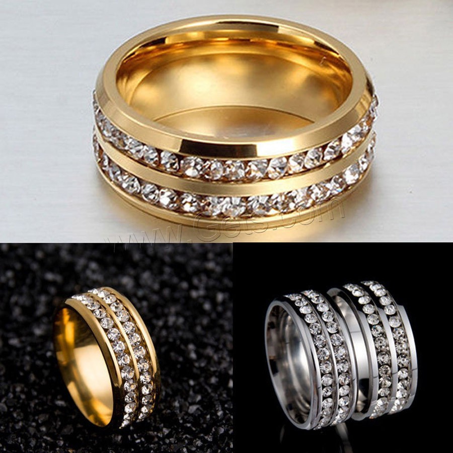 Нержавеющая сталь Rhinestone палец кольцо, нержавеющая сталь, Другое покрытие, ювелирные изделия моды & Мужская & разный размер для выбора & со стразами, Много цветов для выбора, продается PC