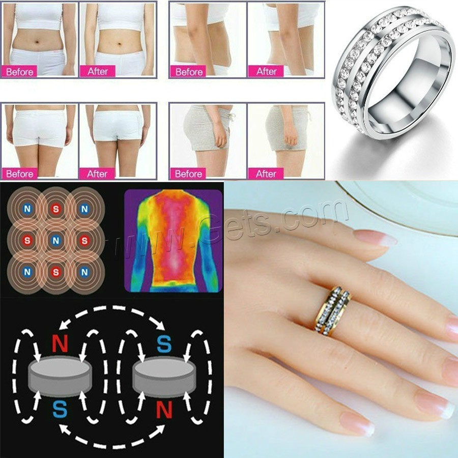 Rhinestone Stainless Steel Finger Ring, plated, fashion jewelry & Unisex & different size for choice & with rhinestone, more colors for choice, Sold By PC