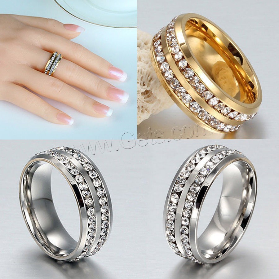 Anilo de dedo de acero inoxidable, chapado, Joyería & unisexo & diverso tamaño para la opción & con diamantes de imitación, más colores para la opción, Vendido por UD