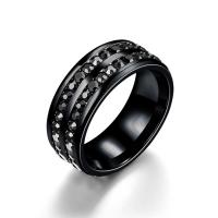 Rhinestone Stainless Steel Finger Ring, plated, fashion jewelry & Unisex & with rhinestone 