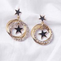 Zinc Alloy Rhinestone Drop Earring, stainless steel post pin & for woman & with rhinestone, gold, 44*37mm 