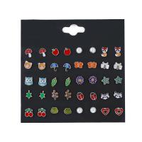 Enamel Zinc Alloy Stud Earring, silver color plated, for woman, red, 6mm,7mm,8mm,9mm, 20/Set 