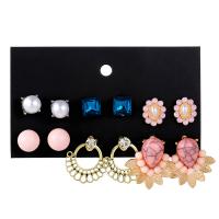 Zinklegierung Ohrring-Set, mit Harz & Kunststoff Perlen, plattiert, 6 Stück & für Frau & mit Strass, farbenfroh, 8mm,10mm,20mm,24mm, 6/setzen, verkauft von setzen