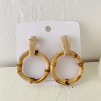 Bambus Tropfen Ohrring, mit Acryl, Kreisring, Folk-Stil & für Frau, beige, 4x6.5mm, verkauft von Paar