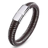 PU Leather Cord Bracelets, with Stainless Steel & for man, brown 