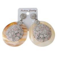 Rhinestone Clay Pave Drop Earring, with rubber earnut & Gemstone & Shell, for woman, silver color 68.5mm 