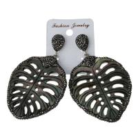 Rhinestone Clay Pave Drop Earring, with rubber earnut & Shell, for woman, black 75mm 