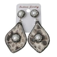 Rhinestone Clay Pave Drop Earring, with rubber earnut & Freshwater Pearl, for woman 67.5mm 