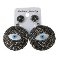 Rhinestone Clay Pave Drop Earring, with rubber earnut, evil eye pattern & for woman, black 53mm 