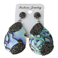 Rhinestone Clay Pave Drop Earring, with rubber earnut & Abalone Shell, for woman 58mm 