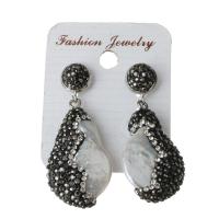 Rhinestone Clay Pave Drop Earring, with rubber earnut & Freshwater Pearl, for woman 44mm 