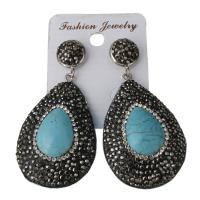Rhinestone Clay Pave Drop Earring, with rubber earnut & turquoise, Teardrop, for woman, black 59.5mm 