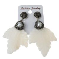 Rhinestone Clay Pave Drop Earring, with rubber earnut & White Shell, Leaf, for woman 69mm 