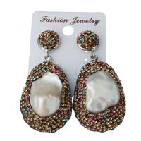 Rhinestone Clay Pave Drop Earring, with rubber earnut & Freshwater Pearl, for woman 54mm 