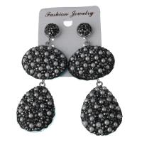 Rhinestone Clay Pave Drop Earring, with rubber earnut & Glass Pearl, for woman, black  71.5mm 