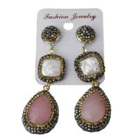 Rhinestone Clay Pave Drop Earring, with rubber earnut & Gemstone, for woman  65.5mm 