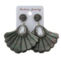 Rhinestone Clay Pave Drop Earring, with rubber earnut & Shell, for woman, 58mm 