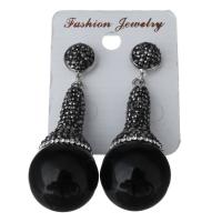 Rhinestone Clay Pave Drop Earring, with rubber earnut & Acrylic, for woman, black 55.5mm 
