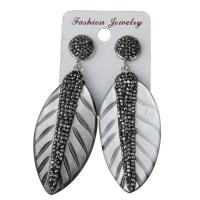 Rhinestone Clay Pave Drop Earring, with rubber earnut & Shell, Leaf, for woman 68mm 