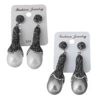 Rhinestone Clay Pave Drop Earring, with rubber earnut & Freshwater Pearl, for woman 62mm 