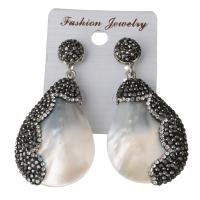 Rhinestone Clay Pave Drop Earring, with rubber earnut & White Shell, for woman 52.5mm 